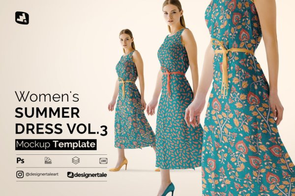 夏季女士连衣裙设计Ps智能贴图样机模板 Women’s Summer Dress Mockup Vol.3