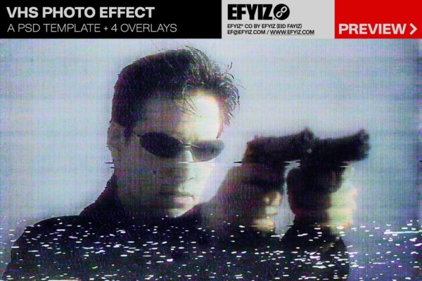 潮流复古做旧失真故障VHS效果照片处理特效Ps设计素材套件 VHS Photo Effect
