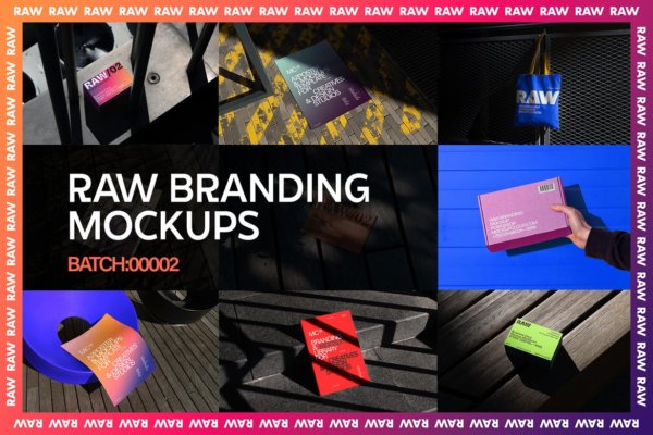 53款品牌VI标志Logo设计名片手提袋信封展示Ps智能贴图样机模板 Raw Branding Mockups Batch 00002