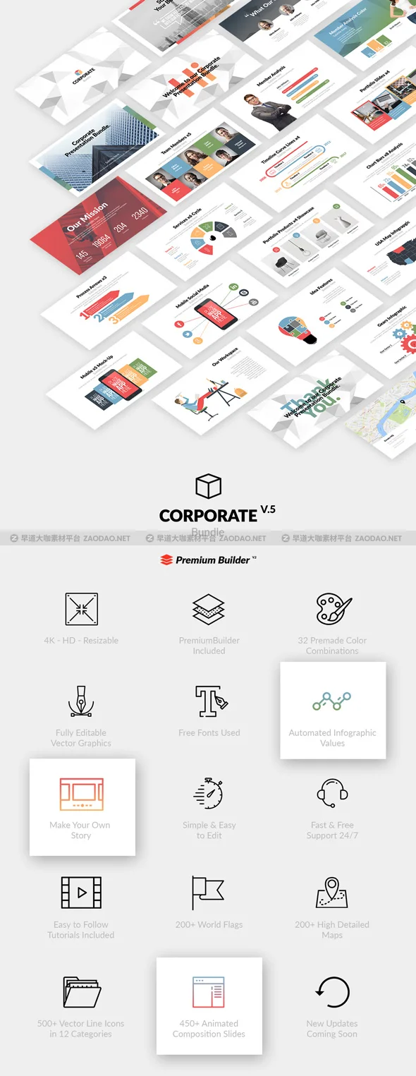 AE脚本模板-1500种公司企业商务信息图表团队业务会议网络媒体标题展示动画包 Corporate Bundle & Infographics V5插图3
