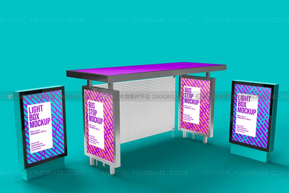 20款城市公交车站灯箱广告牌海报设计展示Ps贴图样机模板 Lightbox & Bus Stop Mockup插图17