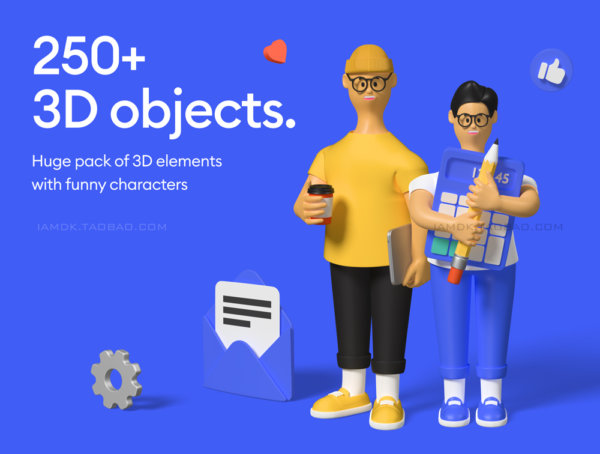 创意有趣3D立体图标APP&网站界面设计素材套件 Kukla 2.0 (3d icon kit)