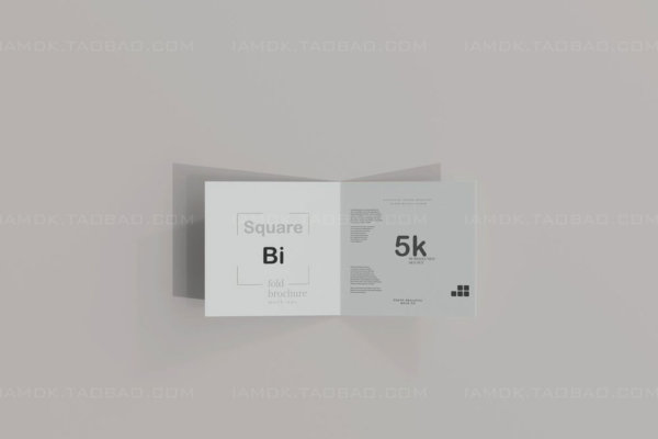 正放心两折页小册子设计展示贴图PSD样机模板 Square Bi Fold Brochure Mockup