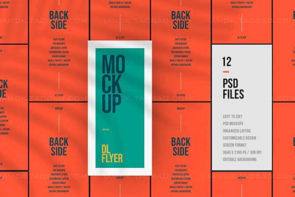 12款时尚DL海报传单卡片作品设计展示Ps智能贴图样机模板 DL Flyer Mockup