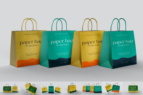 质感商场购物手提纸袋设计贴图样机模板 Paper Bag Mockups