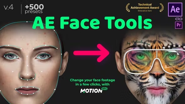 500+潮流人脸换脸素材AE模板 AE Face Tools V4.1.2