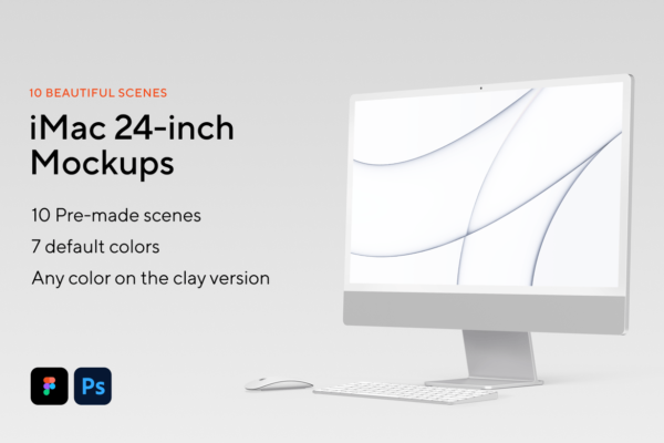 10款陶瓷iMac 24屏幕展示贴图样机模板 iMac 24-inch Mockups