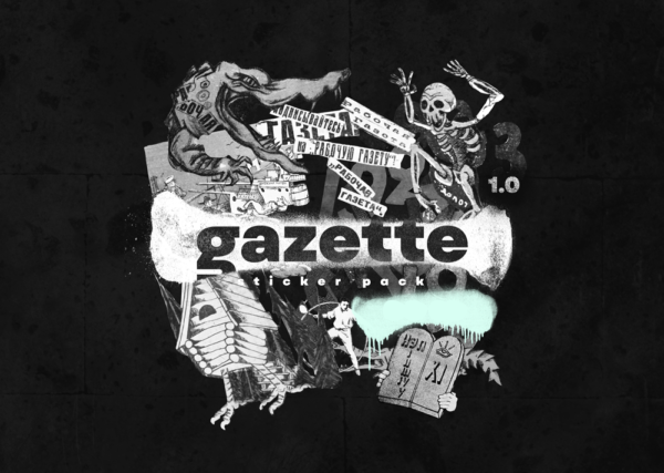 小众地下嘻哈电音炫酷潮流风黑白插画不干胶贴纸装饰设计素材 Andrey Dvadeby – Gazette 1.0