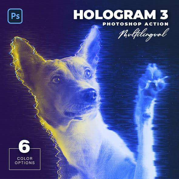 全息毛刺故障失真Ps照片处理特效动作素材下载 Hologram 3 Photoshop Action