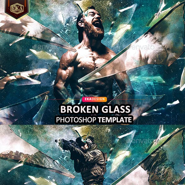 炫酷玻璃破碎特效Ps照片处理效果智能样机模板下载 Broken Glass Photoshop