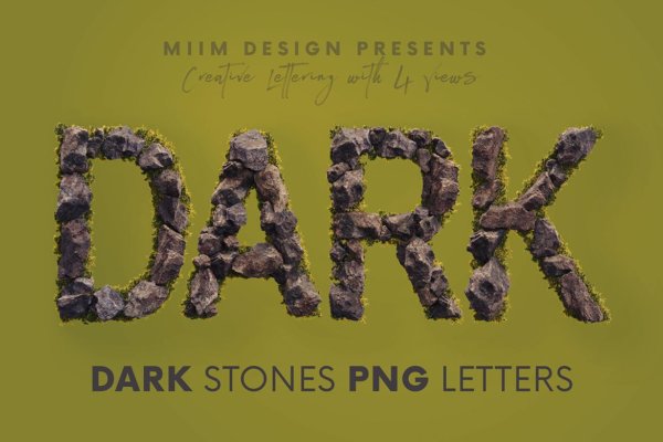 逼真创意3D立体岩石英文字母数字PNG免扣图片素材 Dark Stones – 3D Lettering