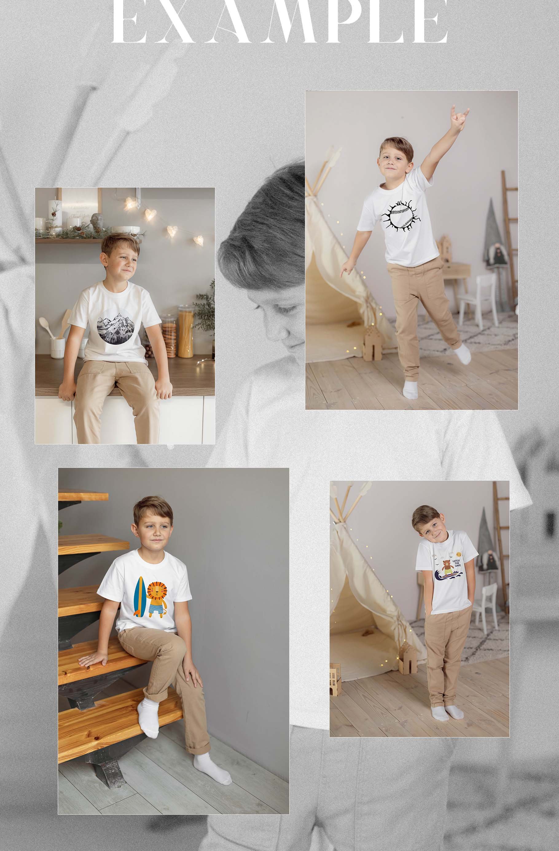 25款儿童半袖T恤衬衫印花图案设计展示Ps贴图样机模板 Kids T-shirt Mockup Bundle插图5 25款儿童半袖T恤衬衫印花图案设计展示Ps贴图样机模板 Kids T-shirt Mockup Bundle插图5
