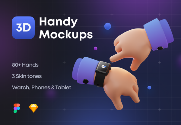 创意萌趣卡通3D立体手指手势智能设备插图插画样机设计素材源文件 Handy Mockups
