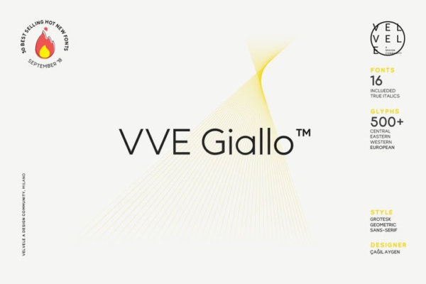 现代极简优雅杂志画册排版海报标题Logo设计几何英文字体安装包 VVE Giallo Font Family