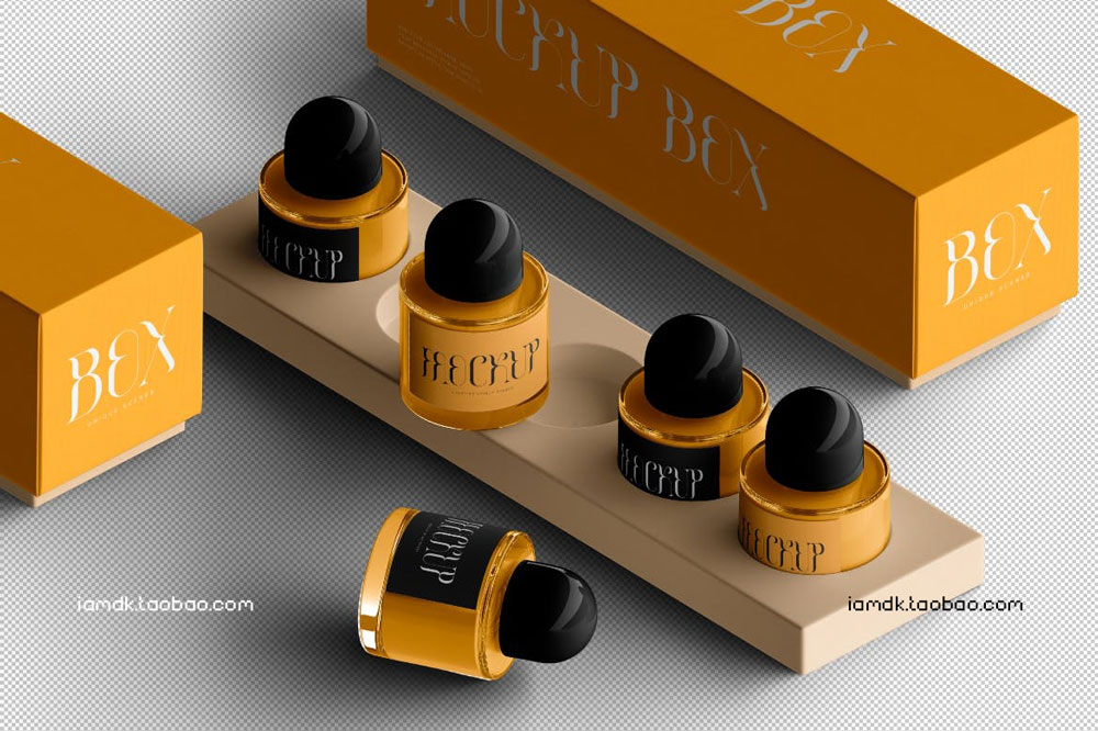 现代优雅香水玻璃瓶包装纸盒设计展示贴图PSD样机模板 Perfume Packaging Mockup插图3