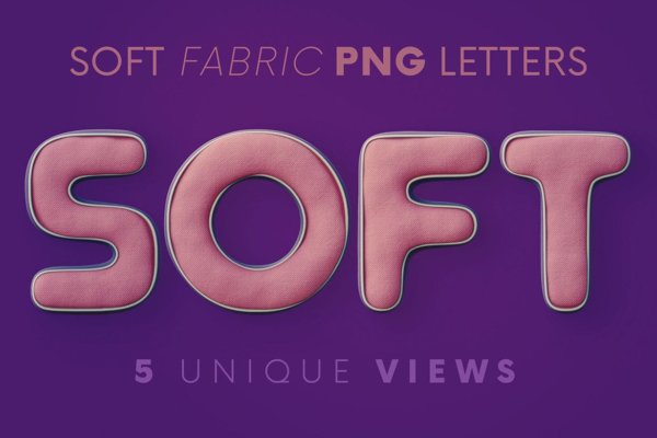 创意逼真3D立体柔软面料纹理肌理英文字母数字PNG免扣图片素材 Soft Fabric – 3D Lettering