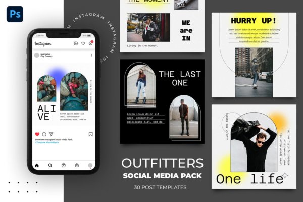 现代时尚酸性INS风品牌推广新媒体海报模板素材 Outfitters – Fashion Instagram