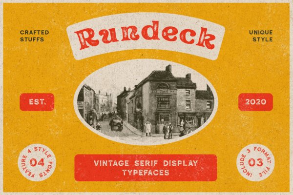 复古海报品牌徽章设计衬线英文字体 Rundeck – Vintage Texture Font