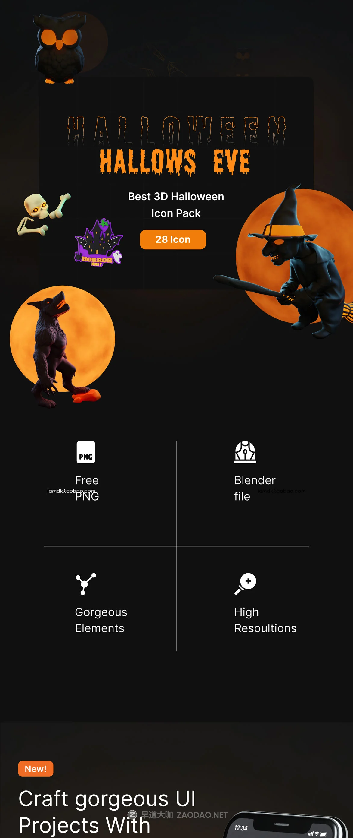 创意万圣节主题恐怖3D立体图标贴纸设计素材套装 Hallows Eve – Halloween 3D Icon & Sticker Pack插图8 创意万圣节主题恐怖3D立体图标贴纸设计素材套装 Hallows Eve – Halloween 3D Icon & Sticker Pack插图8