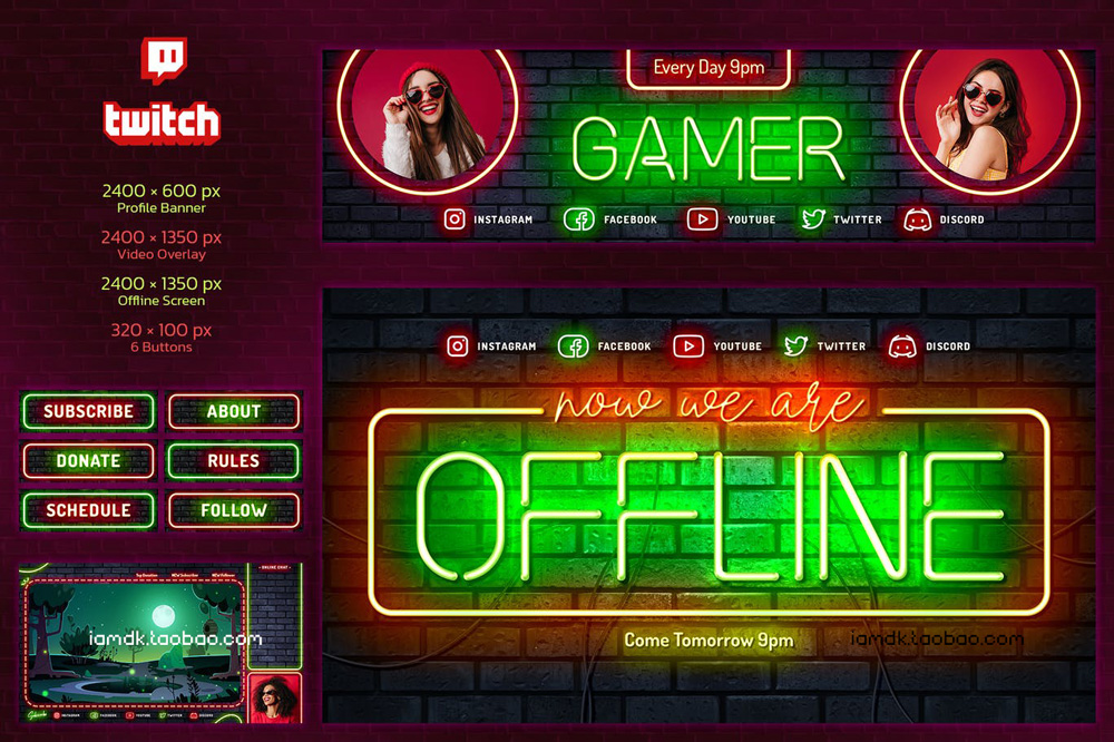 15套霓虹全息Twitch游戏直播聊天屏幕界面文本设计排版PSD分层模板源文件 Neon Holographic Twitch Gamer Kit插图23 15套霓虹全息Twitch游戏直播聊天屏幕界面文本设计排版PSD分层模板源文件 Neon Holographic Twitch Gamer Kit插图23