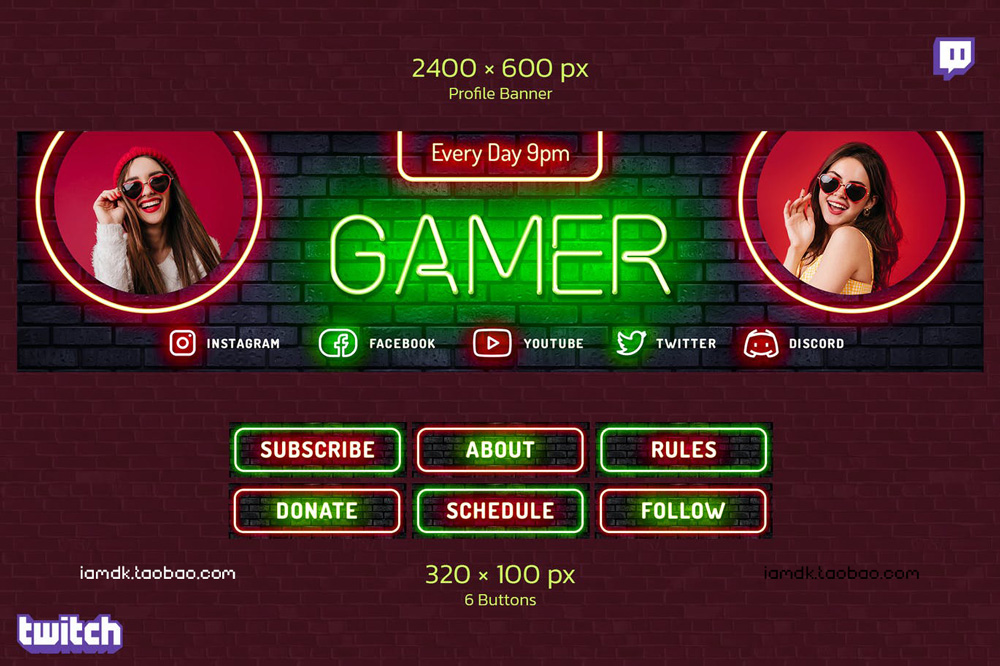 15套霓虹全息Twitch游戏直播聊天屏幕界面文本设计排版PSD分层模板源文件 Neon Holographic Twitch Gamer Kit插图25 15套霓虹全息Twitch游戏直播聊天屏幕界面文本设计排版PSD分层模板源文件 Neon Holographic Twitch Gamer Kit插图25