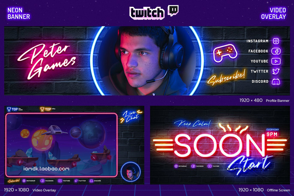15套霓虹全息Twitch游戏直播聊天屏幕界面文本设计排版PSD分层模板源文件 Neon Holographic Twitch Gamer Kit插图63 15套霓虹全息Twitch游戏直播聊天屏幕界面文本设计排版PSD分层模板源文件 Neon Holographic Twitch Gamer Kit插图63