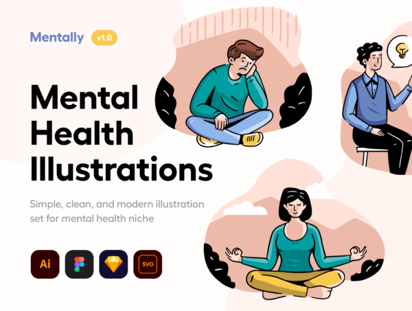 心里健康主题人物矢量插图APP&网站界面设计套件素材 Mentally – Mental health Illustration Set