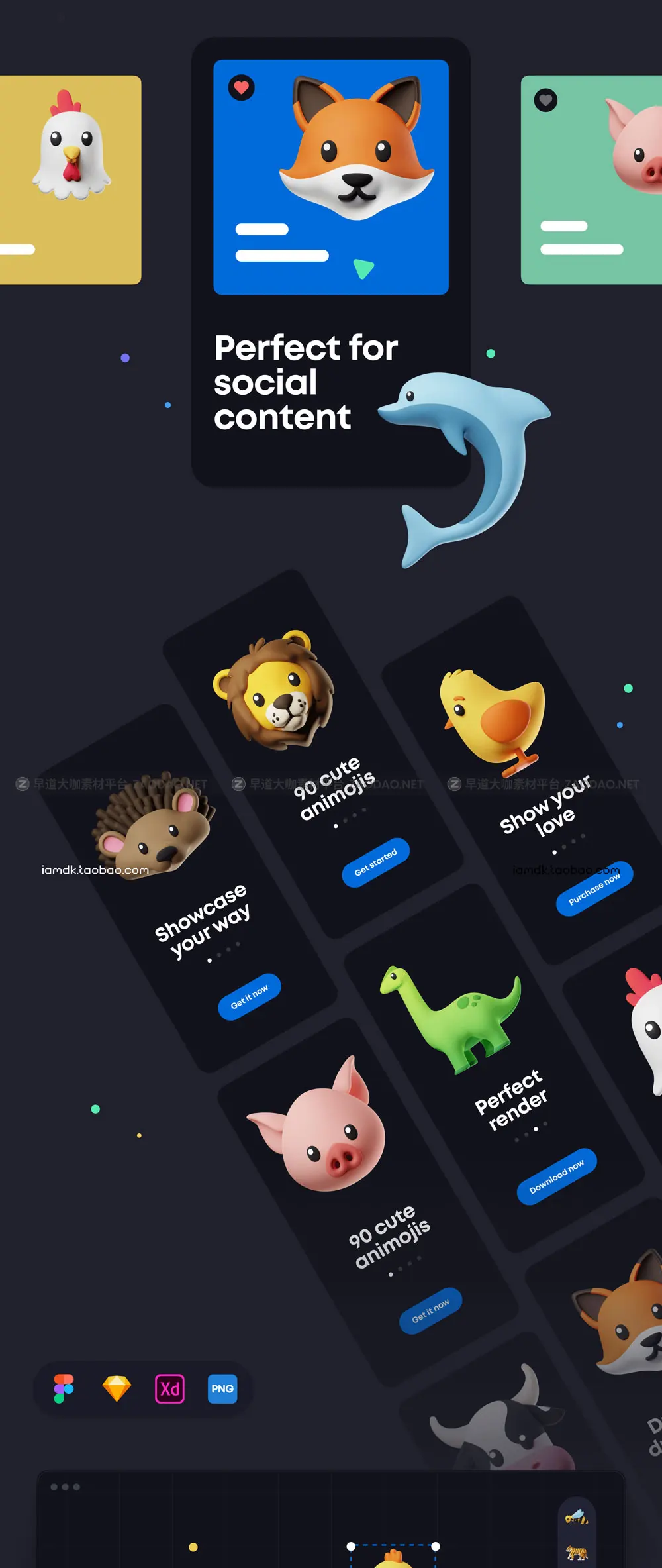 90款3D卡通萌趣Emoji动物生肖表情包PNG免抠Icon图标插图设计素材 Animojis: 3D Icon Pack插图6