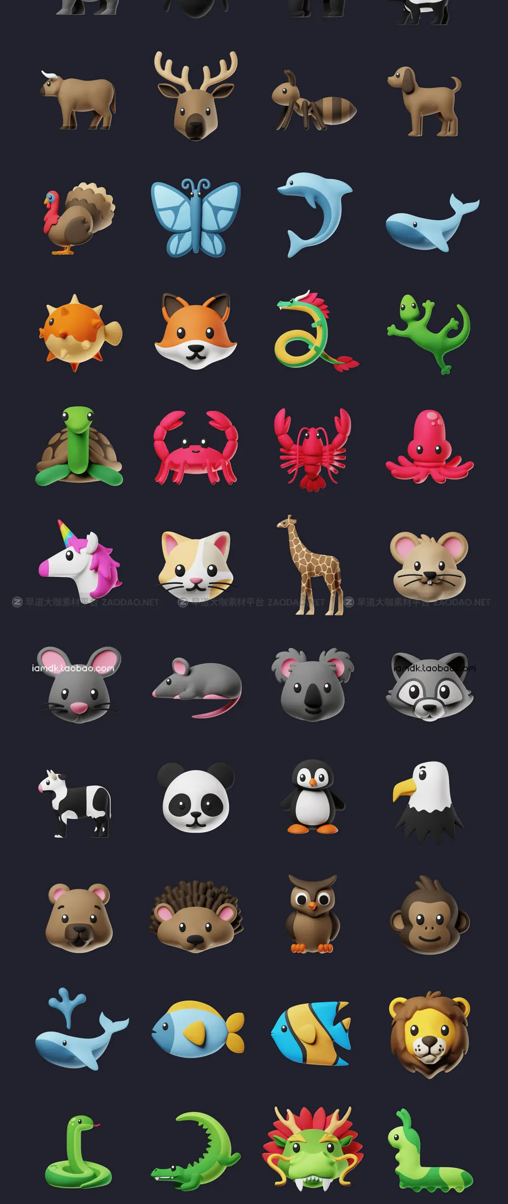 90款3D卡通萌趣Emoji动物生肖表情包PNG免抠Icon图标插图设计素材 Animojis: 3D Icon Pack插图8