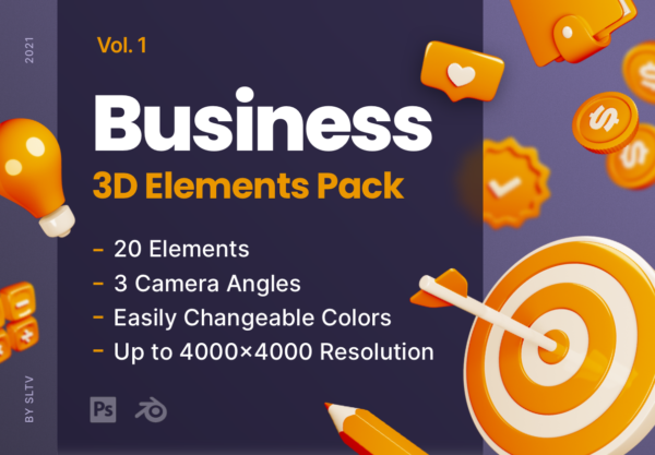 20款3D立体商业营销总结汇报创意卡通Icon图标Ps设计素材源文件  Business – 3D Elements Pack