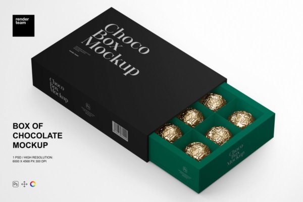 巧克力糖果包装盒外观设计Ps贴图样机源文件素材 Box Of Chocolates Mockup