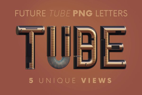 未来创意3D立体赛博朋克英文字母数字PNG免扣图片素材 Future Tube – 3D Lettering