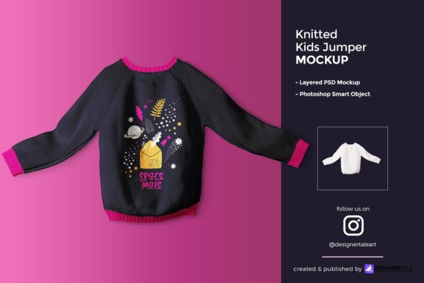 冬季针织毛衣印花图案设计PS贴图样机模板素材 Knitted Kids Jumper Mockup