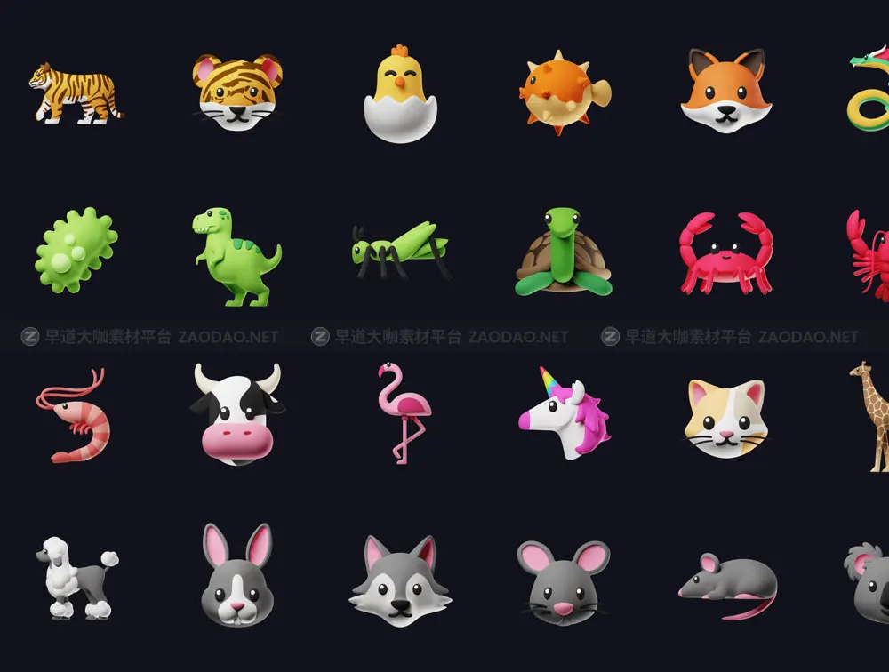 90款3D卡通萌趣Emoji动物生肖表情包PNG免抠Icon图标插图设计素材 Animojis: 3D Icon Pack插图3