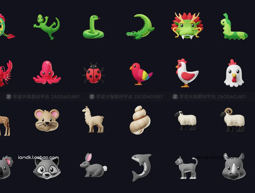 90款3D卡通萌趣Emoji动物生肖表情包PNG免抠Icon图标插图设计素材 Animojis: 3D Icon Pack插图4
