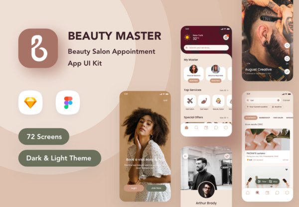 优雅美容保健健康APP应用程序UI界面设计套件 Beauty Master – Salon Appointment App UI Kit