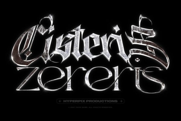 超酷机能赛博朋克风格立体三维3D金属LOGO字体样机效果PS素材 Realistic Metal Chrome Text Effect Vol.4