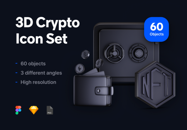 60款暗黑质感金属加密货币金融交易3D立体icon图标png免抠素材 3D Crypto Icon Set