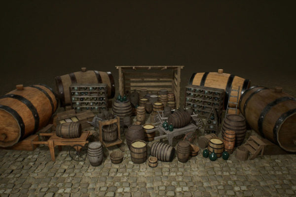 UE模型 中世纪欧风地窖酒窖木桶酒瓶3D设计素材 Unreal Engine – Medieval Props Cellar