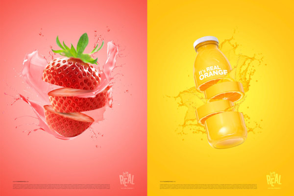 12款时尚创意水果果汁饮料传单海报设计PSD模板源文件素材 Fruit Juice Sale Poster Template