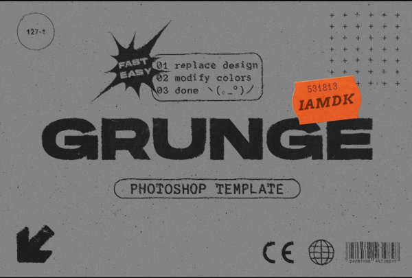 潮流复古个性街头做旧水墨噪点肌理纹理涂鸦背景PS素材 Grunge Effect Photoshop Template