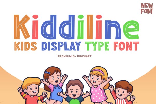 可爱卡通标题海报封面设计无衬线英文字体 Kiddiline – Kids Font