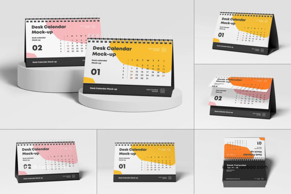6款圈装台历日立月历文创设计作品贴图Ps样机素材展示效果模板 Deska Calendar Mock-up