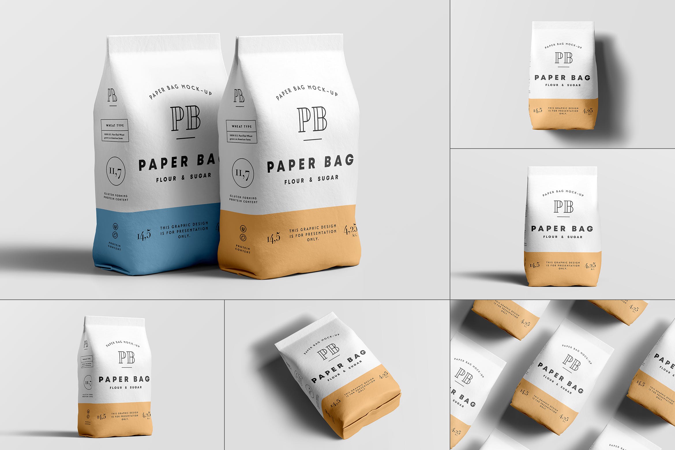高级咖啡食品包装纸袋图案作品设计展示PS贴图样机模板Paper Bag Mock-up