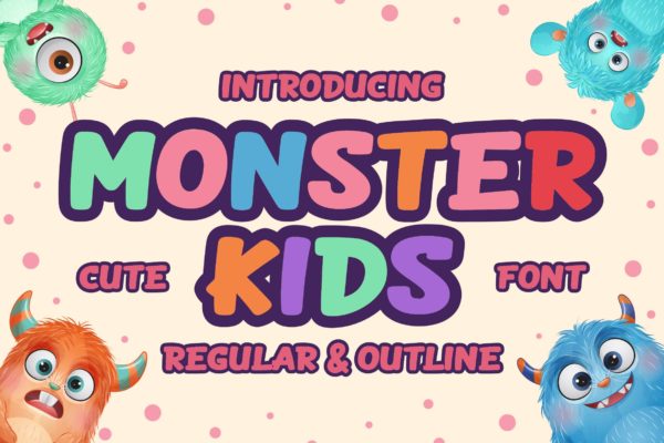 俏皮卡通海报包装标识设计无衬线英文字体 Monster Kids a Layered Cute Font