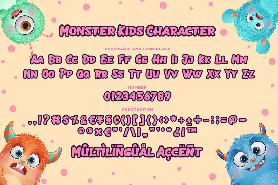 卡通海報包裝標識設計無襯線英文字體 monster kids a layered cute