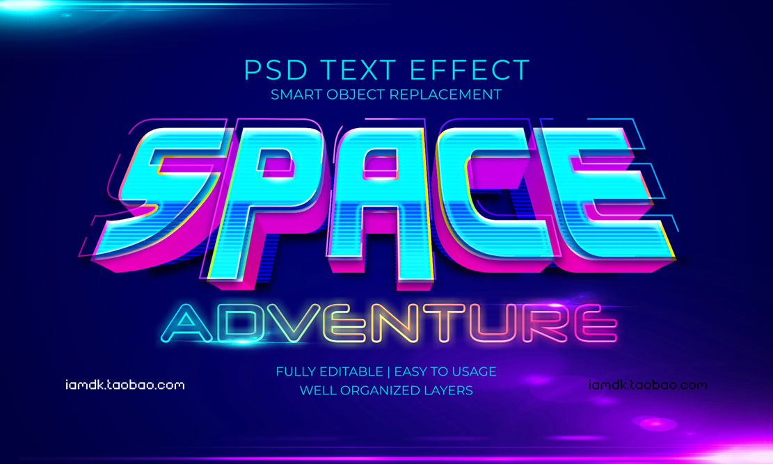 潮流霓虹3D效果标题Logo设计PS样机模板素材 Psd Text Effect Set Vol 24插图1