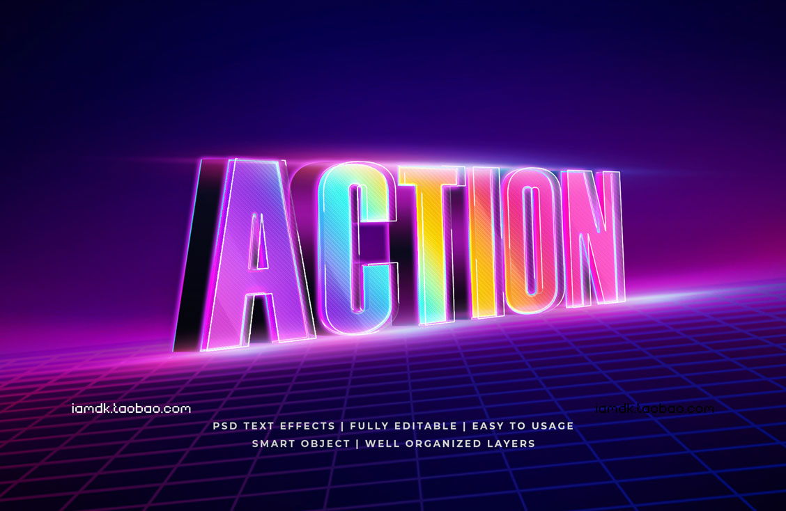 潮流霓虹3D效果标题Logo设计PS样机模板素材 Psd Text Effect Set Vol 24插图2
