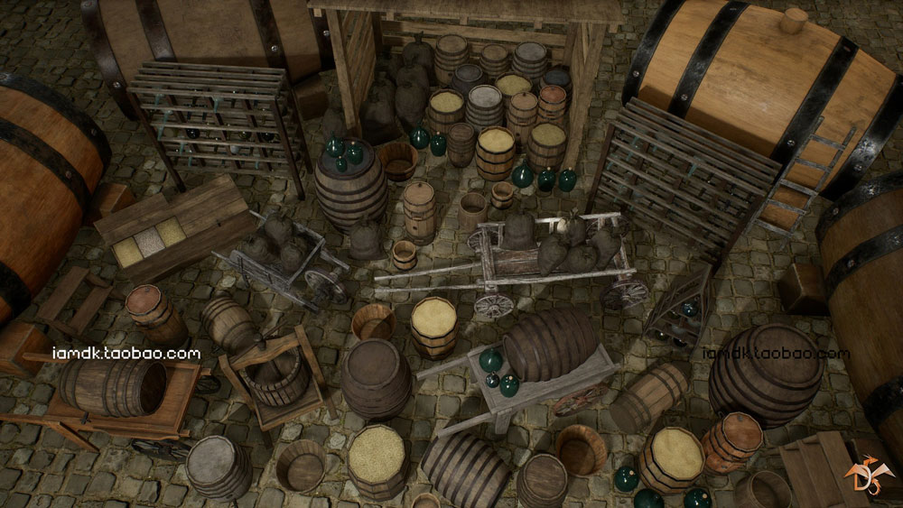 UE模型 中世纪欧风地窖酒窖木桶酒瓶3D设计素材 Unreal Engine – Medieval Props Cellar插图8