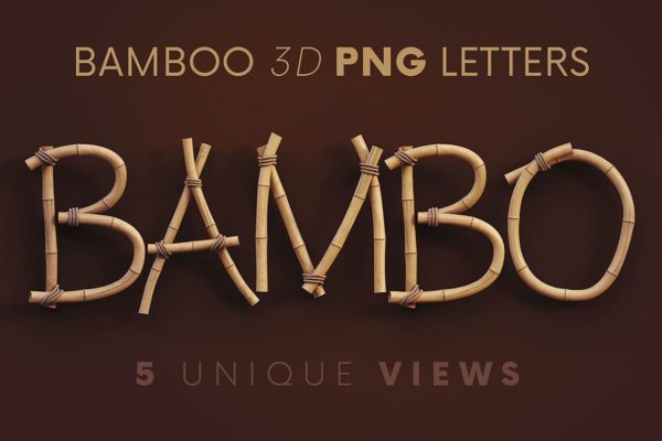 有趣3D立体竹子材质英文字母数字PNG免扣图片素材 Bamboo – 3D Lettering